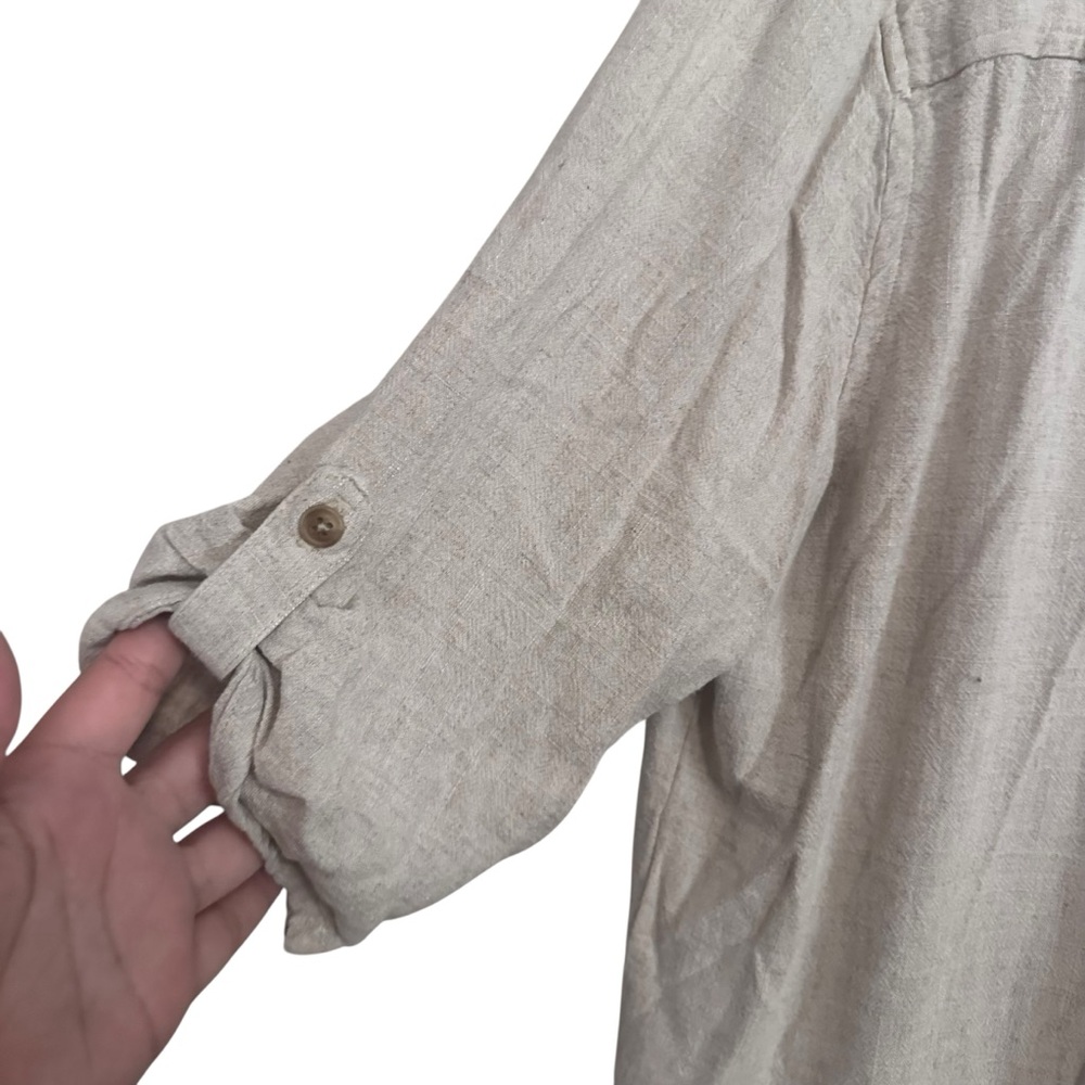 Marissa Olivia Cream Linen Rayon Blend Deep Vneck 3/4 Sleeve Knee Length Dress L - Picture 6 of 8